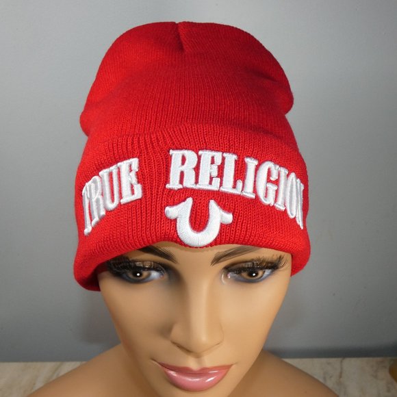 True Religion Red Knit Cap Watchman Beanie - Picture 1 of 8